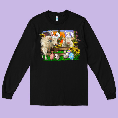 Long Sleeve Tee Easter Farm Cows Bunny Ears And Eggs