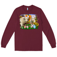 Burgundy Easter Farm Cows Bunny Ears And Eggs Long Sleeve Tee - RanaPortraitStore