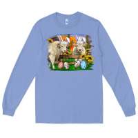 Colony Blue Easter Farm Cows Bunny Ears And Eggs Long Sleeve Tee - RanaPortraitStore