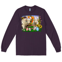Plum Easter Farm Cows Bunny Ears And Eggs Long Sleeve Tee - RanaPortraitStore