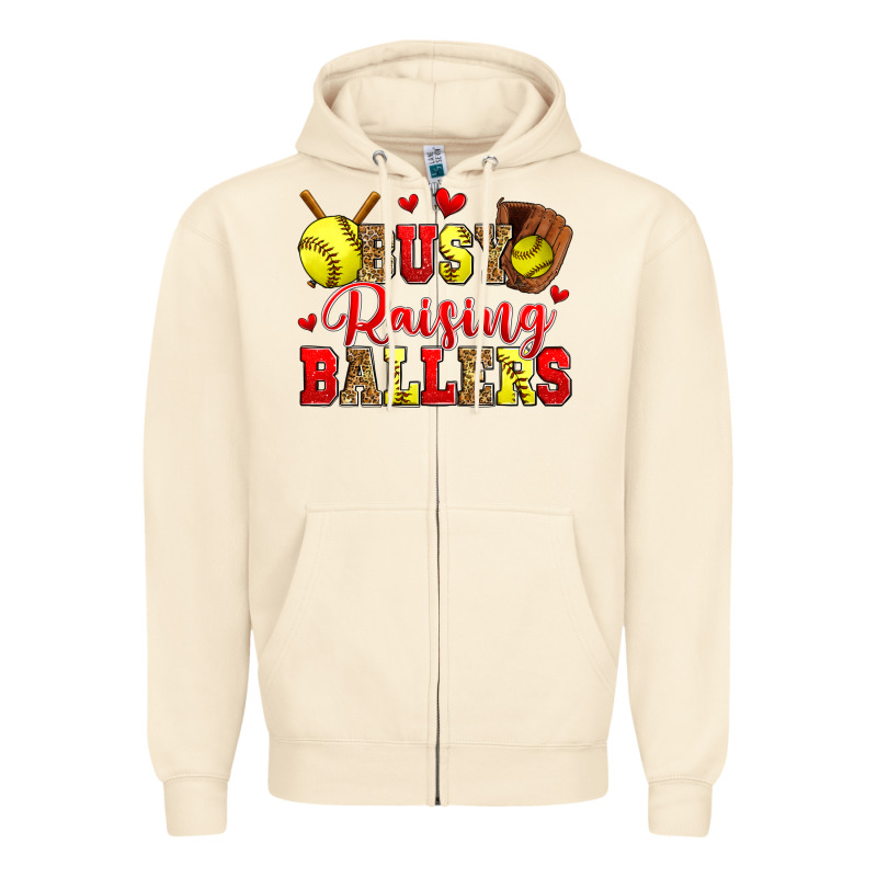 Busy Raising Ballers Softball Zipper Hoodie by Zillion Design Studio | Teevron