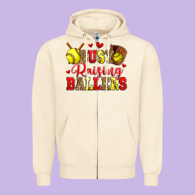 Busy Raising Ballers Softball Zipper Hoodie Designed By Zillion Design Studio