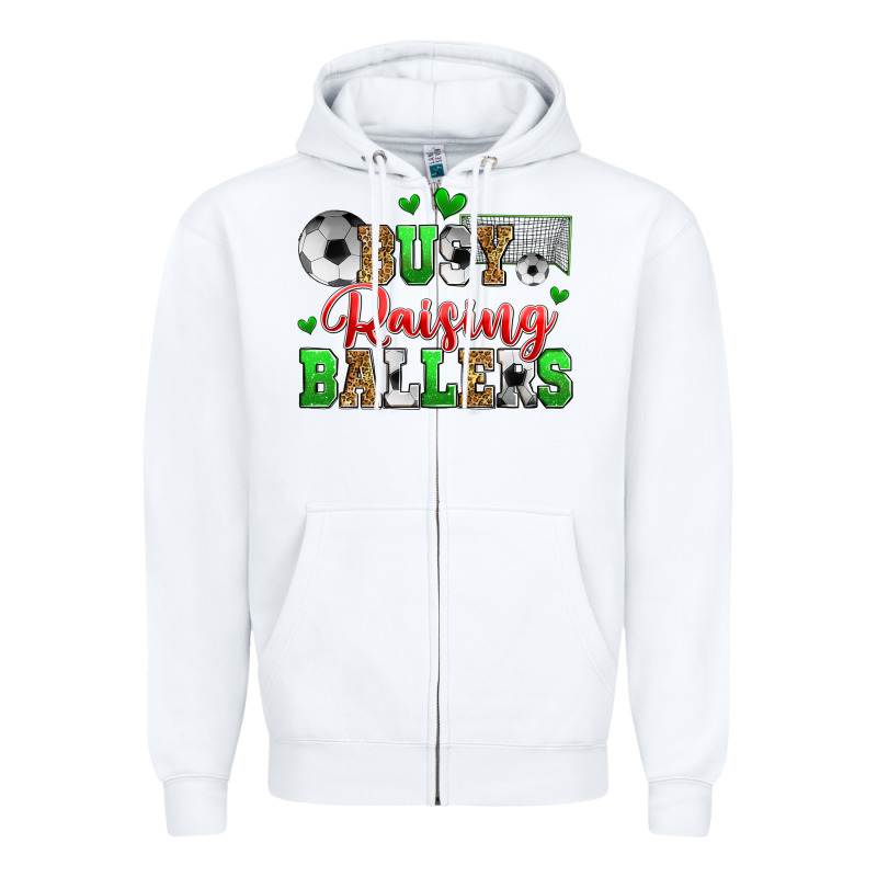 Busy Raising Ballers Soccer Zipper Hoodie by Zillion Design Studio | Teevron