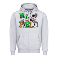 Heather Grey my heart is on that field soccer Zipper Hoodie - Zillion Design Studio