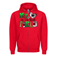 Red my heart is on that field soccer Zipper Hoodie - Zillion Design Studio