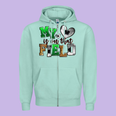 My Heart Is On That Field Soccer Zipper Hoodie Designed By Zillion Design Studio