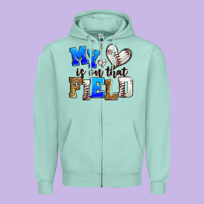 My Heart Is On That Field Baseball Zipper Hoodie Designed By Zillion Design Studio