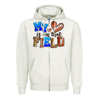 Oatmeal Heather my heart is on that field american football Zipper Hoodie - Zillion Design Studio