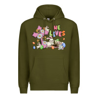 Army Green he lives with bunnys and eggs Premium Hoodie - MaliasSmallBusiness