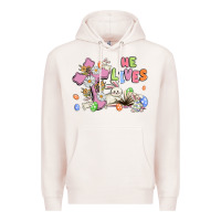 Pale Pink he lives with bunnys and eggs Premium Hoodie - MaliasSmallBusiness