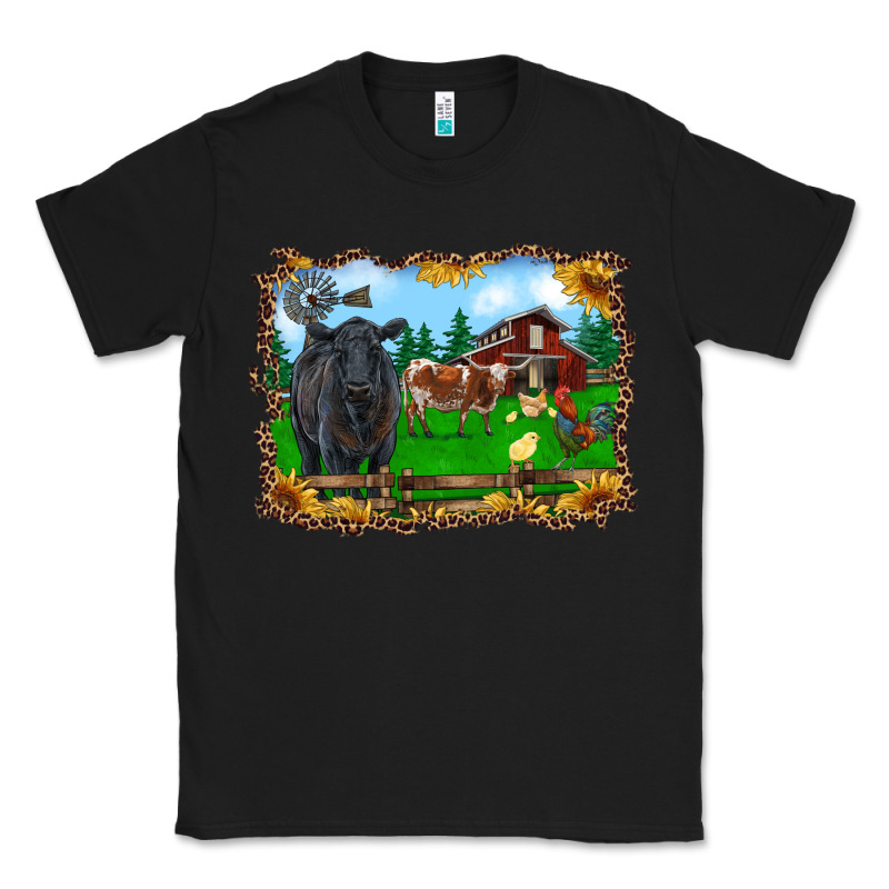 Western Barnyard Black Angus Cattle Longhorn Rooster And Chicks Classic Tee by RanaPortraitStore | Teevron