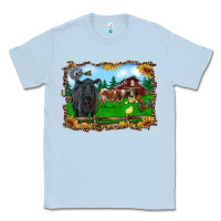 Dusty Blue western barnyard black angus cattle longhorn rooster and chicks Classic Tee - RanaPortraitStore