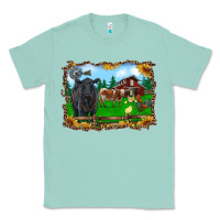 Seafoam western barnyard black angus cattle longhorn rooster and chicks Classic Tee - RanaPortraitStore