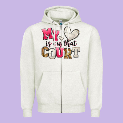 My Heart Is On That Court Volleyball Zipper Hoodie Designed By Zillion Design Studio