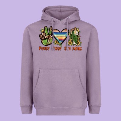 Peace Love San Judas Heavyweight Hoodie Designed By Jahusdesignshop