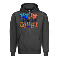 Charcoal Heather my heart is on that court basketball Zipper Hoodie - Zillion Design Studio