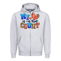 Heather Grey my heart is on that court basketball Zipper Hoodie - Zillion Design Studio