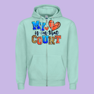 My Heart Is On That Court Basketball Zipper Hoodie Designed By Zillion Design Studio