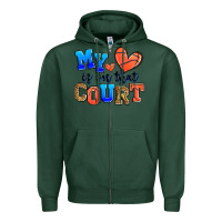 Sports Green my heart is on that court basketball Zipper Hoodie - Zillion Design Studio
