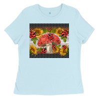 Baby Blue ladybug mushrooms Ladies Tee - BarkalooDesign