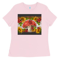 Bubblegum Pink ladybug mushrooms Ladies Tee - BarkalooDesign