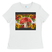 White ladybug mushrooms Ladies Tee - BarkalooDesign