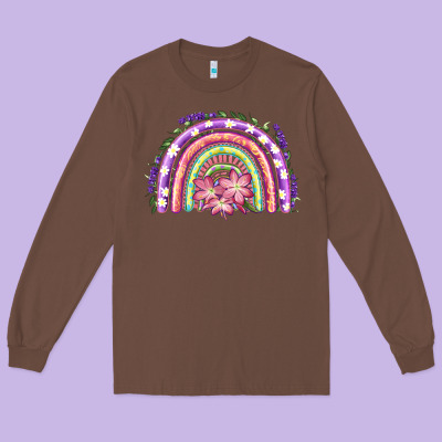Long Sleeve Tee Easter Floral Spring Rainbow