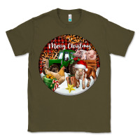 Army Green Merry Christmas Farm Animals Classic Tee - FaDigitalArtStudio