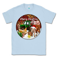 Dusty Blue Merry Christmas Farm Animals Classic Tee - FaDigitalArtStudio