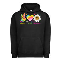 Pigment Black peace love happiness Urban Hoodie - NancyCooperArtShop
