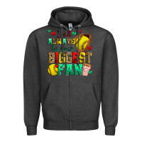 Charcoal Heather i will always be your biggest fan softball Zipper Hoodie - Zillion Design Studio