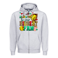 Heather Grey i will always be your biggest fan softball Zipper Hoodie - Zillion Design Studio