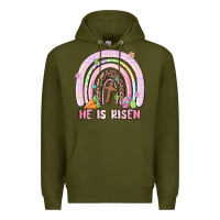 Army Green he is risen easter rainbow Premium Hoodie - MaliasSmallBusiness
