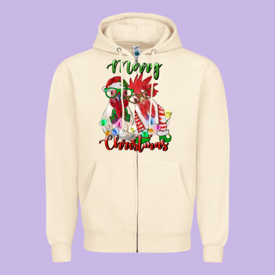 Christmas Roosters Zipper Hoodie Designed By Ranaportraitstore
