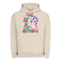 Pigment French Oak my 1 st birthday with little cute unicorn Urban Hoodie - NancyCooperArtShop