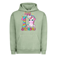 Pigment Oil Green my 1 st birthday with little cute unicorn Urban Hoodie - NancyCooperArtShop