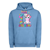 Pigment Pebble Blue my 1 st birthday with little cute unicorn Urban Hoodie - NancyCooperArtShop