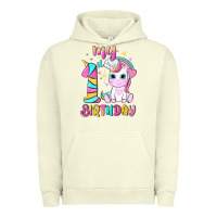 Pigment Pistachio my 1 st birthday with little cute unicorn Urban Hoodie - NancyCooperArtShop