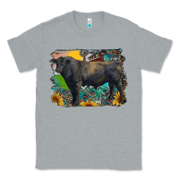 Heather Grey black angus bull with aztec and farm background Classic Tee - RanaPortraitStore