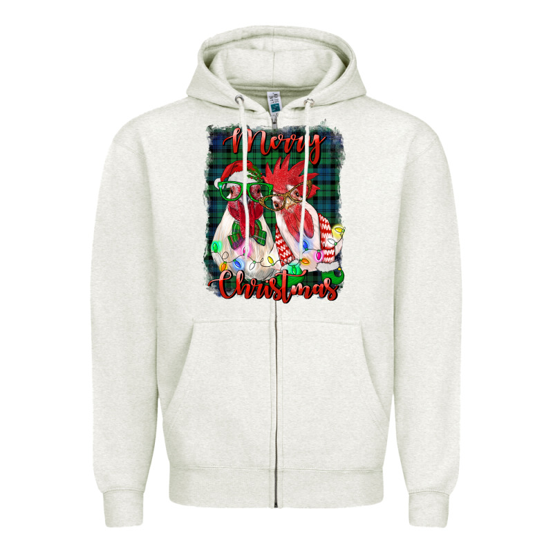 Christmas Roosters With Background Zipper Hoodie by RanaPortraitStore | Teevron
