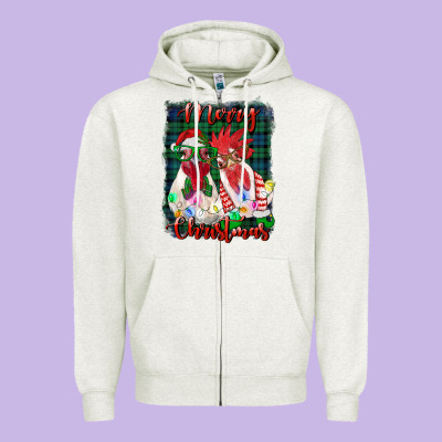Christmas Roosters With Background Zipper Hoodie Designed By Ranaportraitstore