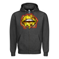Charcoal Heather softball lips Zipper Hoodie - Zillion Design Studio