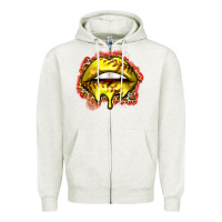 Oatmeal Heather softball lips Zipper Hoodie - Zillion Design Studio