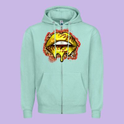 Softball Lips Zipper Hoodie Designed By Zillion Design Studio