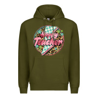 Army Green happy teacher lighting bolt Premium Hoodie - MaliasSmallBusiness