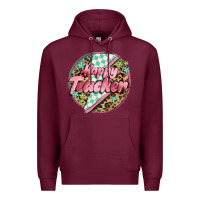 Burgundy happy teacher lighting bolt Premium Hoodie - MaliasSmallBusiness