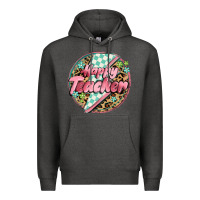 Charcoal Heather happy teacher lighting bolt Premium Hoodie - MaliasSmallBusiness