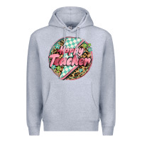 Heather Grey happy teacher lighting bolt Premium Hoodie - MaliasSmallBusiness
