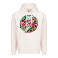 Pale Pink happy teacher lighting bolt Premium Hoodie - MaliasSmallBusiness