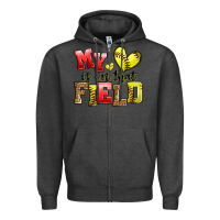 Charcoal Heather my heart is on that field softball Zipper Hoodie - Zillion Design Studio